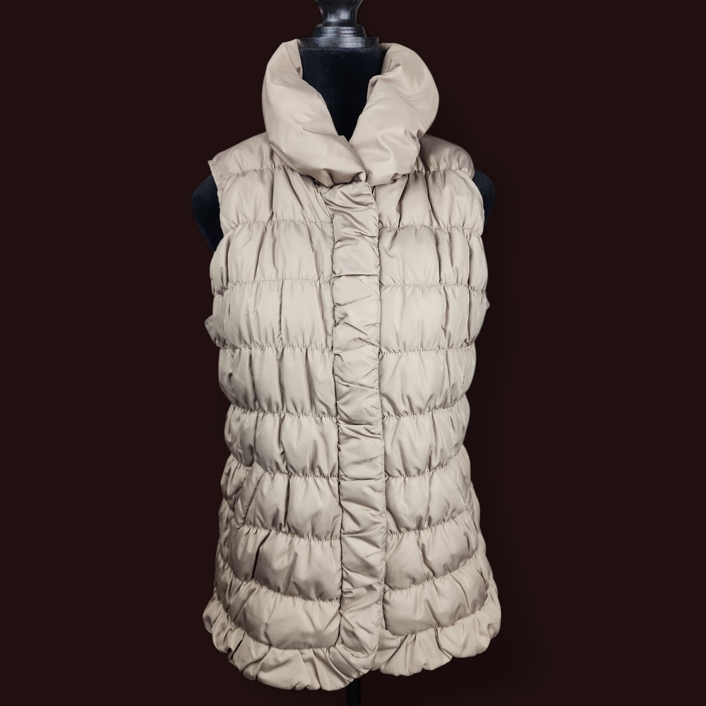 COLDWATER CREEK | Cozy Taupe Down Feather Zip Snap Lined Puffer‎ Vest Pocket | M